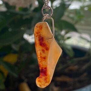 Unique Tan Rust Semi-Polished Glass Amber Pendant 24 in Stainless Steel Chain